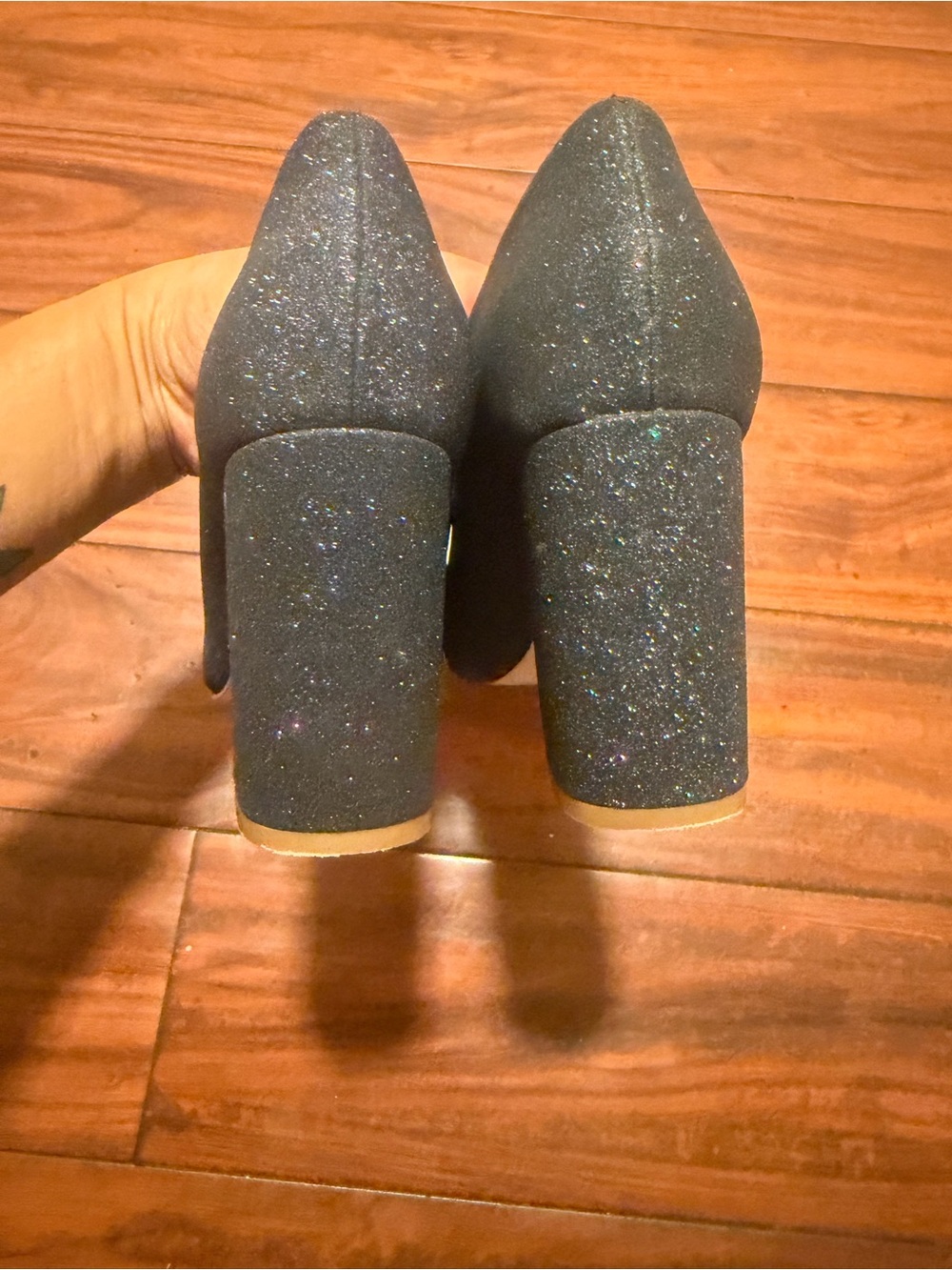 Anthropologie Black Sparkle Block Heel Pumps - Picture 10 of 11